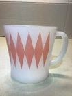 Vintage Glasbake USA J-2402 Pink Diamond Harlequin Milk Glass Mug MCM