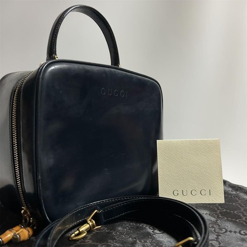 GUCCI Bamboo 2Way Crossbody Handbag Navy Authentic From Japan