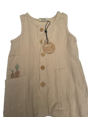 City Mouse Baby Romper 9 12M Beige Cotton Sleeveless Jumpsuit NWOT
