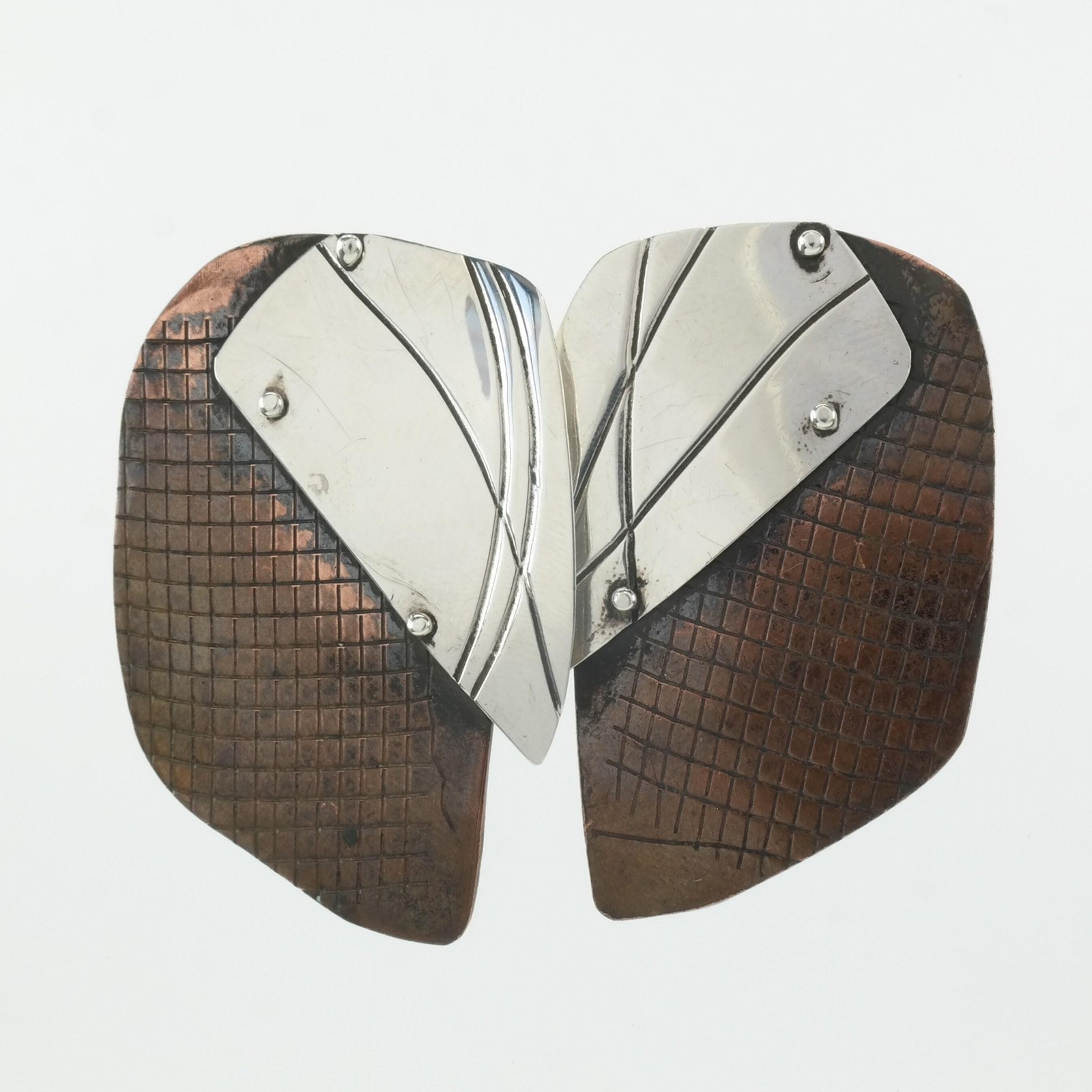 Studio Abstract Copper Textured Stud Sterling Sil… - image 6