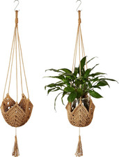 2 Pack Jute Crochet Long Plant Hanger for 3 Inch to 12 Inch Pots Plant Holder