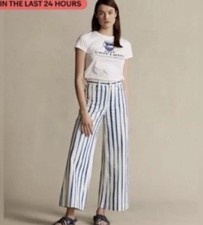 Polo Ralph Lauren Striped Jean Pant High Waist Wide Leg Size 4 Nautical Preppy