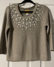 Women  s Ruby Rd. Embellished Metallic Sweater Size Medium