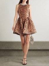 ZIMMERMANN Crush Crystal Embellished Paneled Leopard Linen Silk Dress NWT Size 2