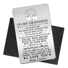 To My Grandson I Love You Wallet Card, Engraved Metal Wallet To Grandson A