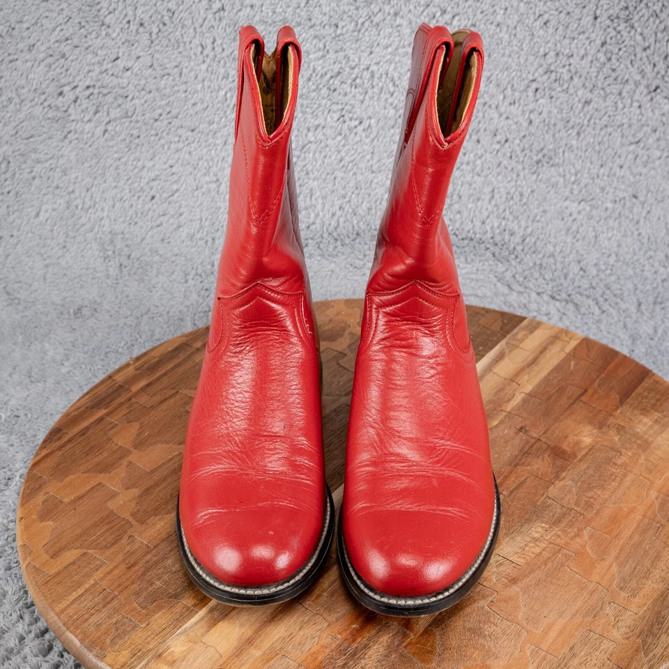 Justin Botas Niños Talla 2D Cuero Botas Rojo *LEER* Foto 2 de 4