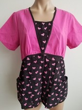 Pink panther Small scrub top Empire Waist Elastic Cotton Black Short Sleeve