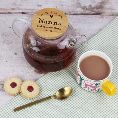 Taza de té personalizada de vidrio de borosilicato con tapa de madera regalo para mamá gran - Imagen 3 de 13