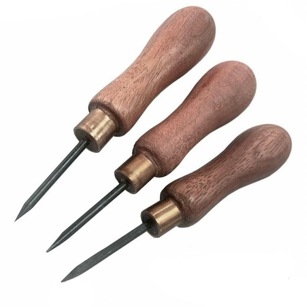3pc Bradawl Set Point Round Square Tip Drill Hole Screw Nail