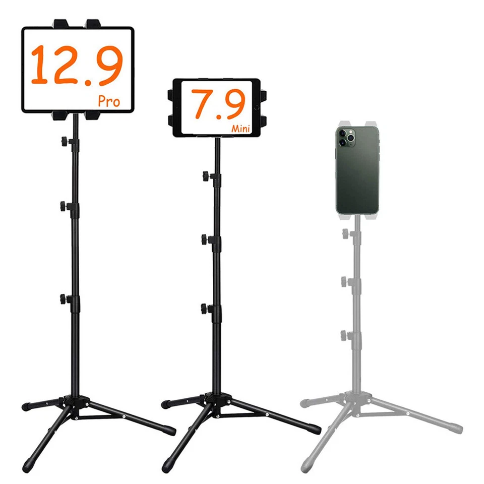Floor Tripod Stand Mount Tablet Holder 4 Section Poles Adjustable For Ipad 12.9" - Image 2 of 4