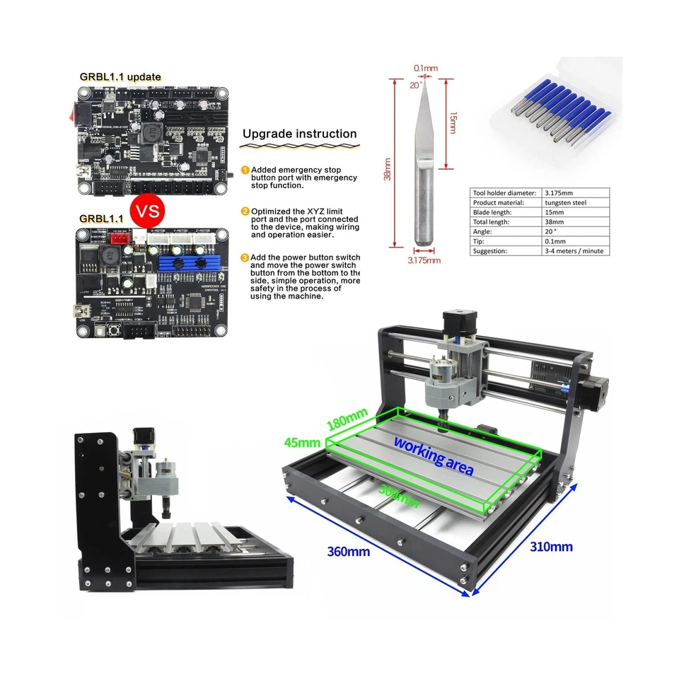 Máquina roteadora de madeira RATTMMOTOR CNC 3018 Pro 3 eixos controle GRBL FAÇA VOCÊ MESMO mini CNC... - Imagem 4 de 4