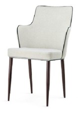 White Leather Chairs Black Edge Trim Metal Legs Walnut Finish x 2