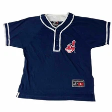 Vintage VTG CLEVELAND INDIANS Logo Athletic Blue Jersey Shirt Youth Large 14-16