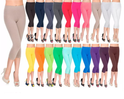 Damen Frauen Cropped 3/4 Leggings Active Capri Länge Stretchig Hose Größe 6-24