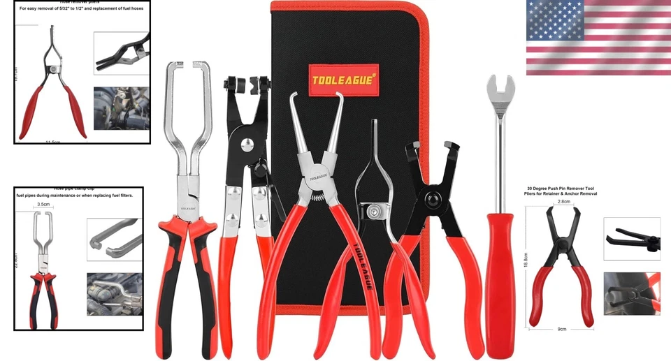 Juego de 6 alicates de línea de combustible, removedor de manguera, herramienta de abrazadera, kit de mantenimiento automático Foto 2 de 4