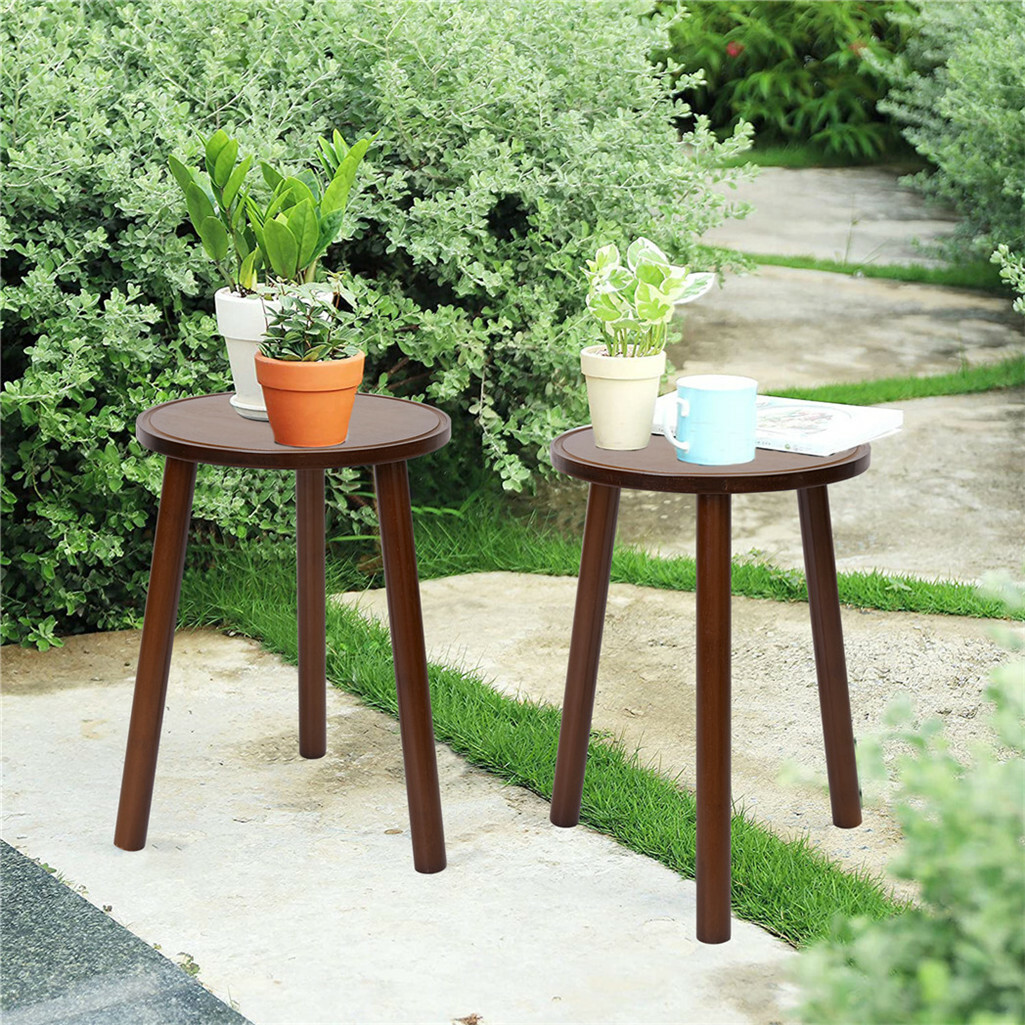 2x Small Side Table Round End Table Wood Plant Stand 3-Legs Stool