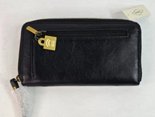 Fossil Jori Leather RFID Zip Clutch Wristlet Wallet Black New! NWT