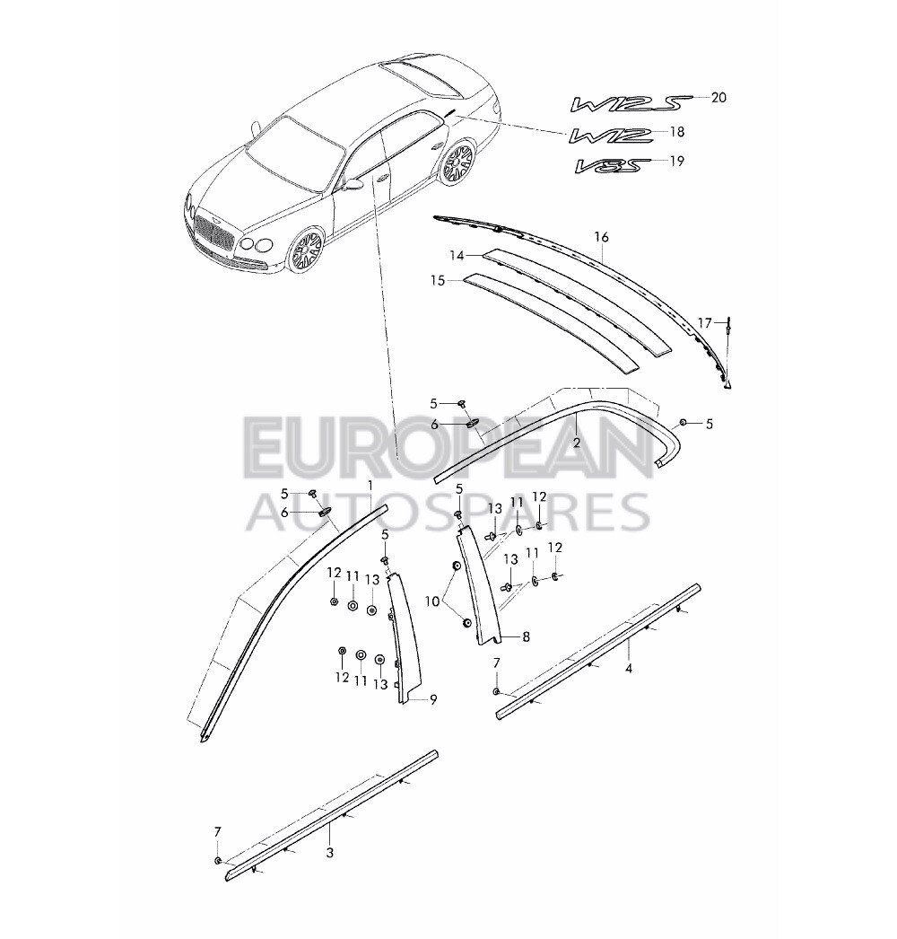 Bentley TRIM STRIP FOR WAISTLINE (4W0837908D) Flying-spur 2018, Flying-spur 2019