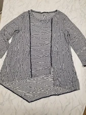 Lemon Grass Asymmetrical Tunic Black and White size XL layers lagenlook  flowy