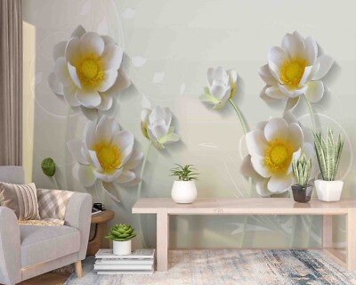 3D Lotus Decoration Art Self-adhesive Removable Wallpaper Murals