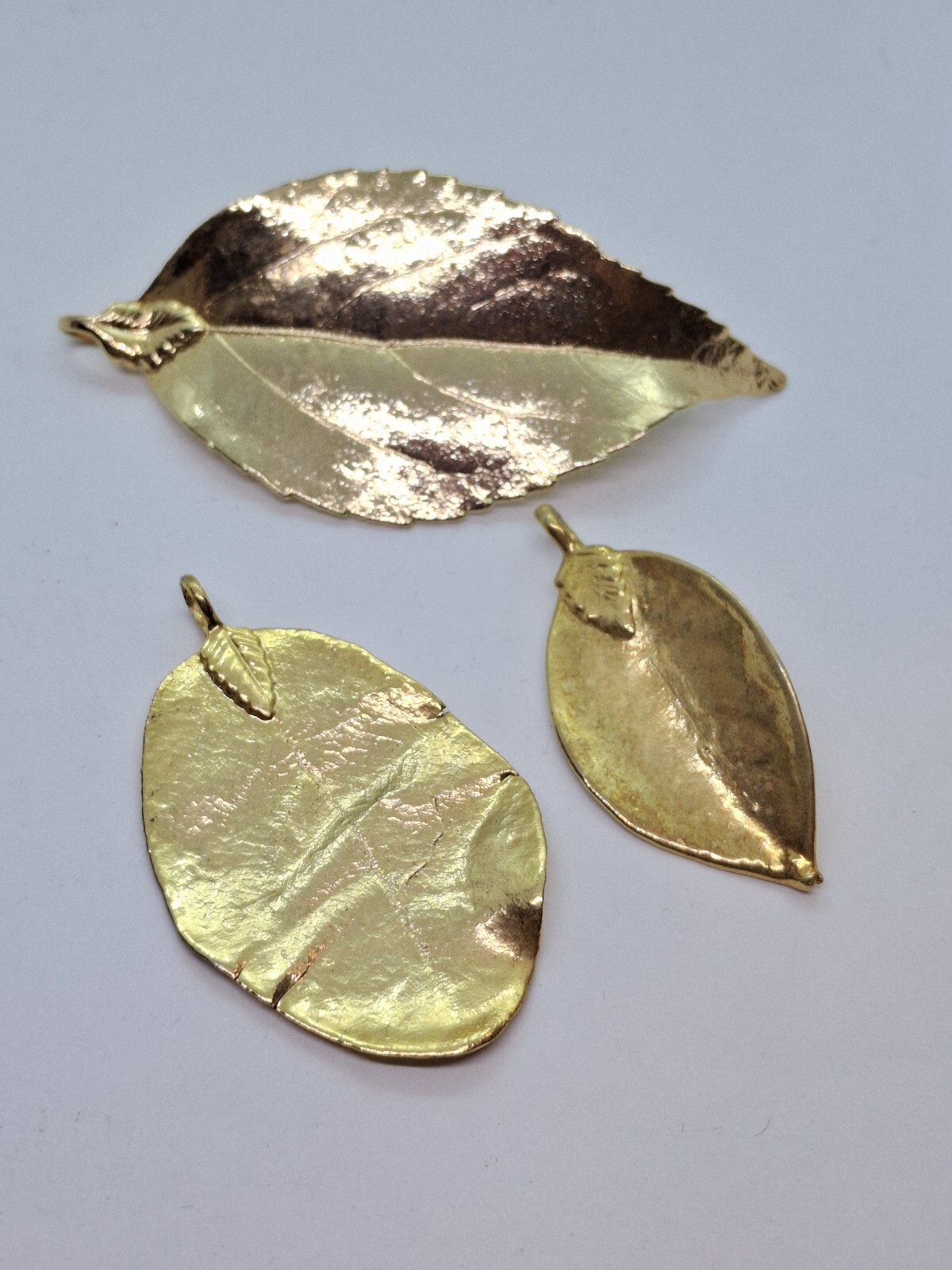 Vintage Lot Gold Dipped Leaf Pendants Naturecore … - image 2