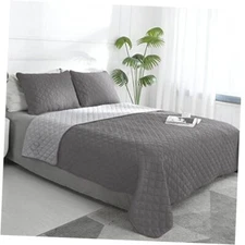  Full/Queen Size Reversible Quilt Set Full/Queen (88''x92'') Gray/Light Gray