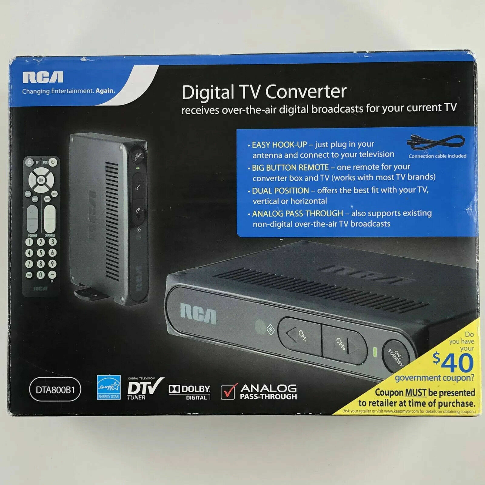 RCA DTA809 Digital To Analog Passthrough TV Converter w/ out remote