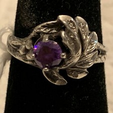 Vintage Sterling Silver CZ Flower Ring With Purple Stone Size 6.5.
