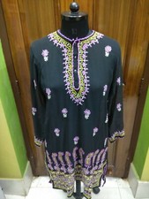 GEORGETTE EYE CATCHING TUNIC L 42" HANDMADE KURTI CHIKAN EMBROIDERY TOP KURTA