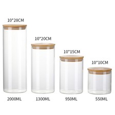 4/5/10 Glass Storage Jars with Bamboo Lids Airtight Kitchen Pantry Food Canister