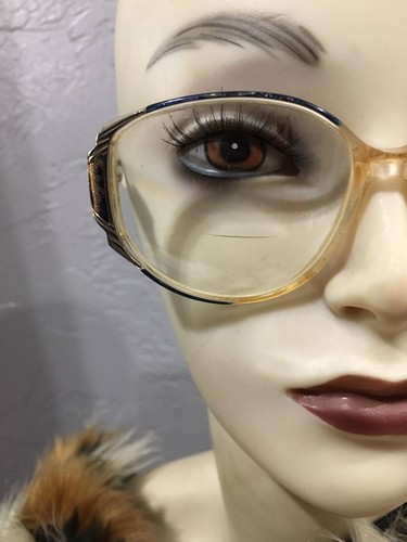 Vintage Large Round Frame Glasses Clear W/ Blue Metal Accents Women’s - Picture 3 of 11