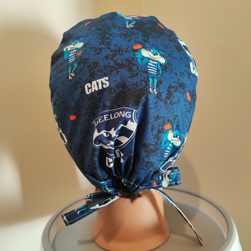 Geelong Cats Tie Back Scrub Hat, Doctors, Nurses Scrub Cap, Cotton Made Aust - Picture 10 of 14