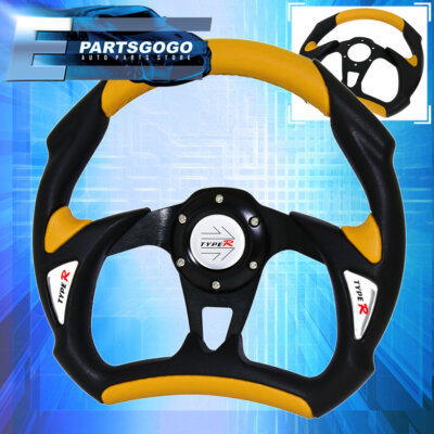 Universal 320mm Yellow Black Steering Wheel Battle + Horn Button Type-R