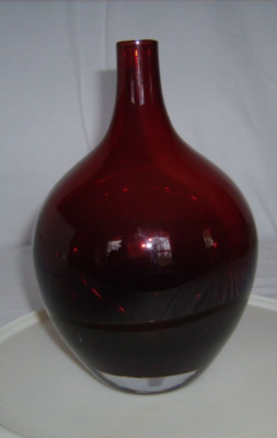 Ikea Salong Cranberry Ruby Red Glass Demijohn Nordic Modernist Hand Blown 8'' t