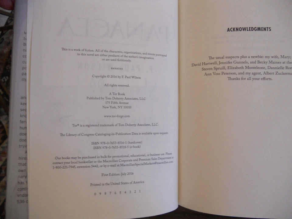 PANACEA by F. Paul Wilson, SIGNED & LINED, 1st ed/1st print (2016, Hardcover) - Image 4 of 4