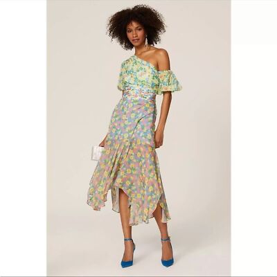 Amur Jaylah Patchwork Floral Print Silk Asymmetrical Midi Dress 2 | eBay