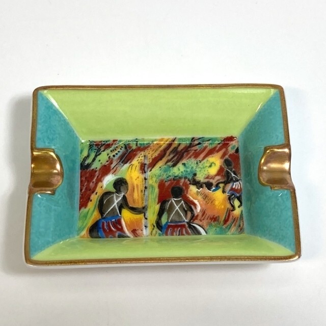 HERMES Africa Mini Ashtray 2pc Set Multicolor Print Porcelain