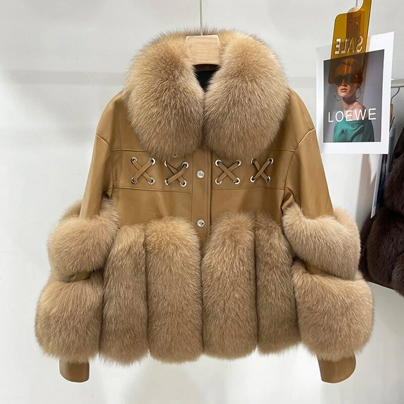 Real Fur Coats Women Winter Jackets Genuine Leather Short Overcoats 3FL3757