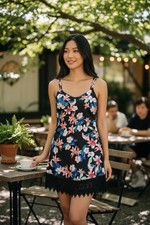 Show Me Your Mumu Black Floral Lined Mini Slip Dress Size Medium Women's