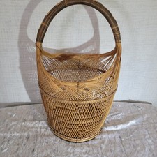 Wicker Basket 8x16x8 Dark Handle Storage Decor Organization Natural Weave Design