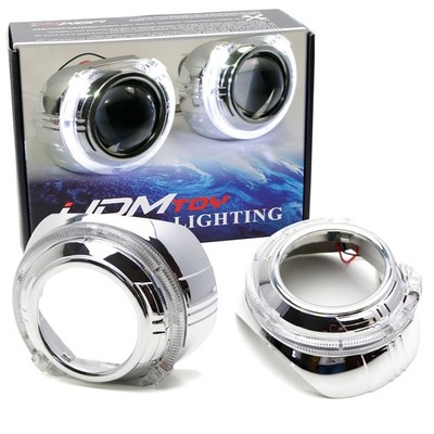 S-MAX Style White LED Halo Ring Angel Eye Shrouds For 3'' H1 Headlamp Projectors