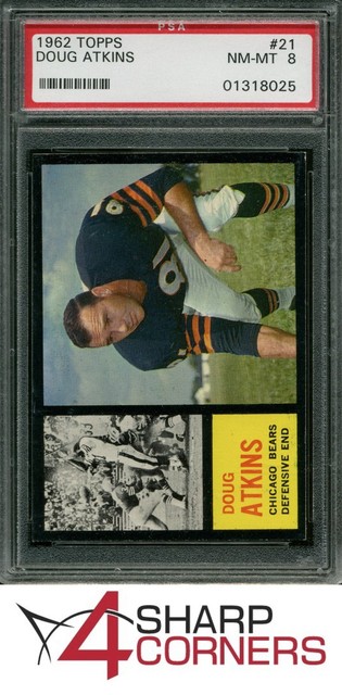 1962 TOPPS #21 DOUG ATKINS BEARS HOF PSA 8 SET BREAK