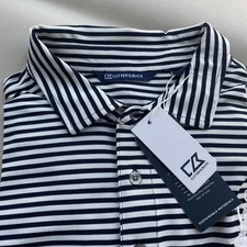 NWT Cutter & Buck Polo Shirt Men Sz XXL Blue Striped Short Sleeve Golf **LOGO**