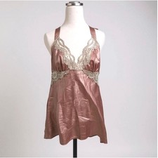 Vintage Fredericks of Hollywood Satin Lace Halter Nightgown Open Back Lingerie