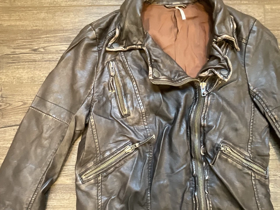 Womens Free People Brown Vegan Leather Jacket Size 4 Moto - Image 2 of 4
