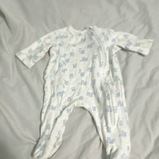 Little Me Newborn White Blue Bear Print Footed One-Piece Sleeper Long Sleeve Zip
