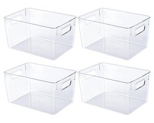 4 Pack Clear Plastic Storage Bins, Pantry Organizers and Storage with Handles...