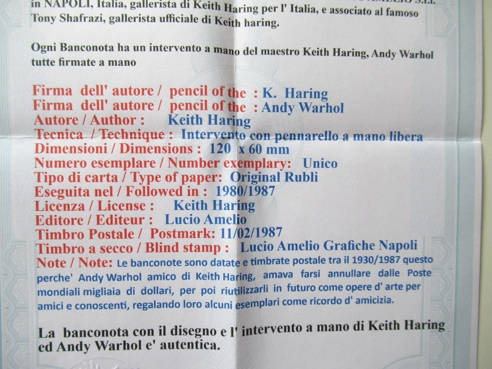 A. WARHOL/K. HARING: ORIGINAL 25 RUBEL BEARBEITET+ 2x SIGNIERT, VOM 11.02.1987 - Bild 4 von 4