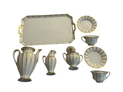 Vintage Furstenberg Grecque Athena Bavaria White Gold Porcelain Coffee Set Tray