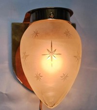 Vintage Art Deco Brass Wall Sconce Star Cut Frosted Glass Teardrop Shade Light